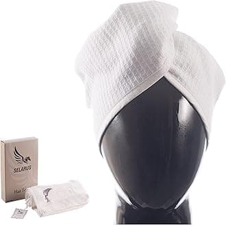 100% Turkish Cotton Hair Towel Wrap for Women,Non Microfiber,400-GSM(Grams per Square Metre),AntiFrizz,Hair Plop Waffle Towels for Curly,Long&Thick Hairs,Turban Head Wrap,1Pack10x26inc(White)