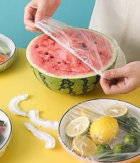 Wolpin Disposable Food Covers Elastic Plastic Lids (Pack of 100) | for Bowls Plates Food Fruits Vegetables Storage | Waterproof Reusable Kitchen Covering Wrap Stretchable Food Protectors