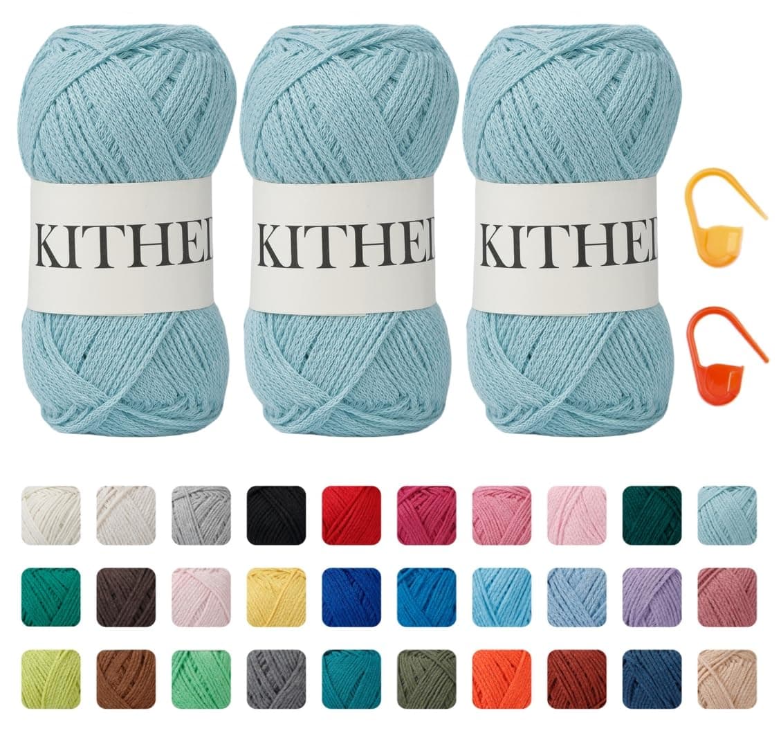 KITHED Cotton Yarn,10.5oz,526yard,3 Pack ,Soft Yarn for Crocheting and Knitting (13 Aqua)
