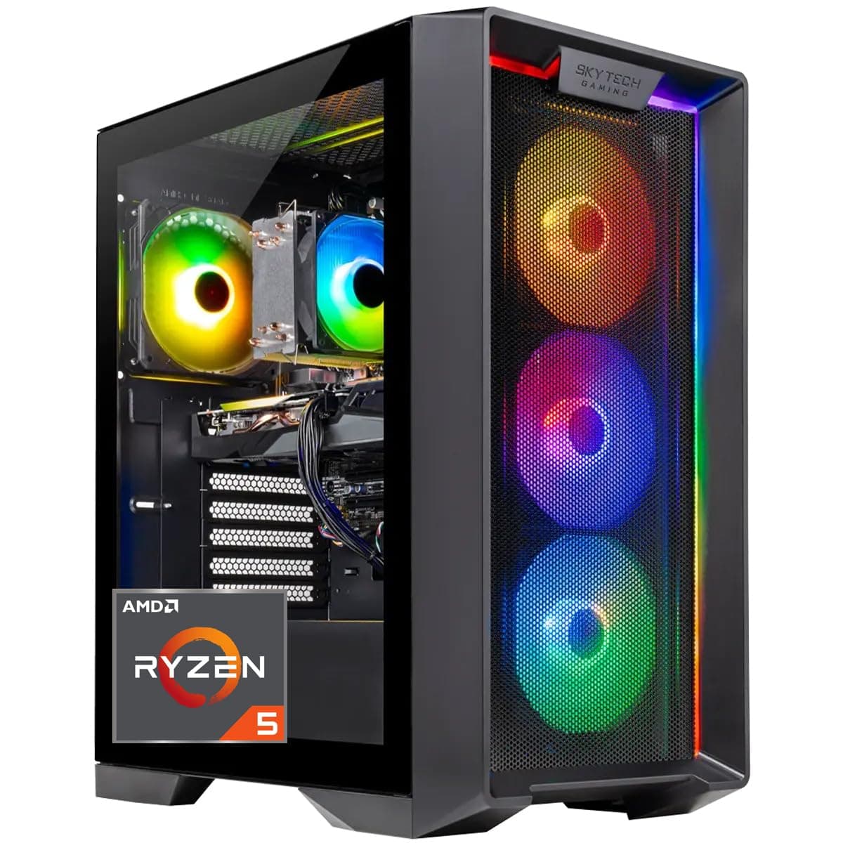 - Skytech Nebula Gaming PC Desktop, Ryzen 5 5500 3.6 GHz (4.2GHz Turbo Boost), NVIDIA RTX 3050 6GB GDDR6, 500GB SSD, 16GB DDR4 RAM 3200, 650W Gold PSU, Wi-Fi, Win 11