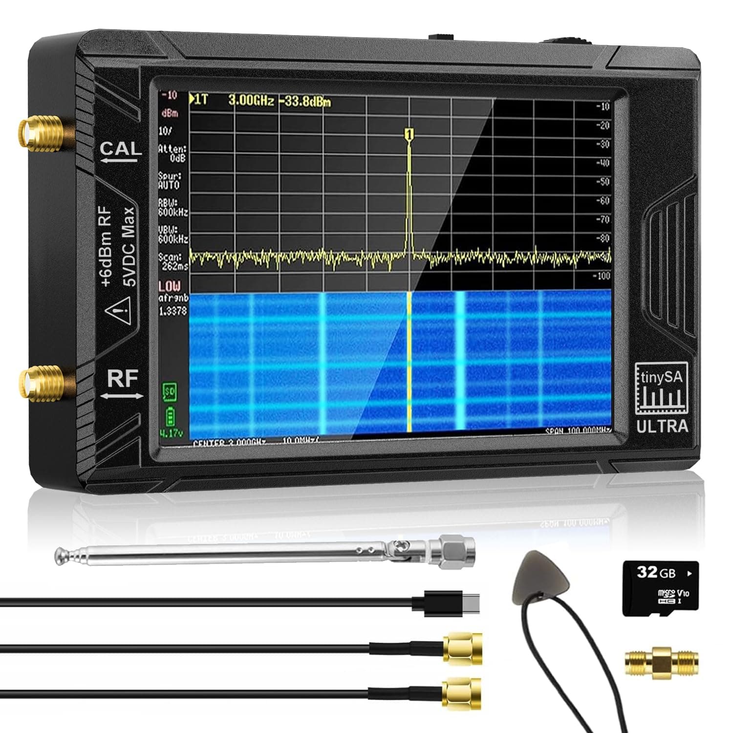 4'' TinySA Ultra Spectrum Analyzer 100kHz-5.3GHz,V0.4.5.1 Portable Tiny Frequency Analyzer with 32GB SD Card & 3000mAh Battery, 2-in-1 RF Signal Generator RBW LNA DANL Phase Noise