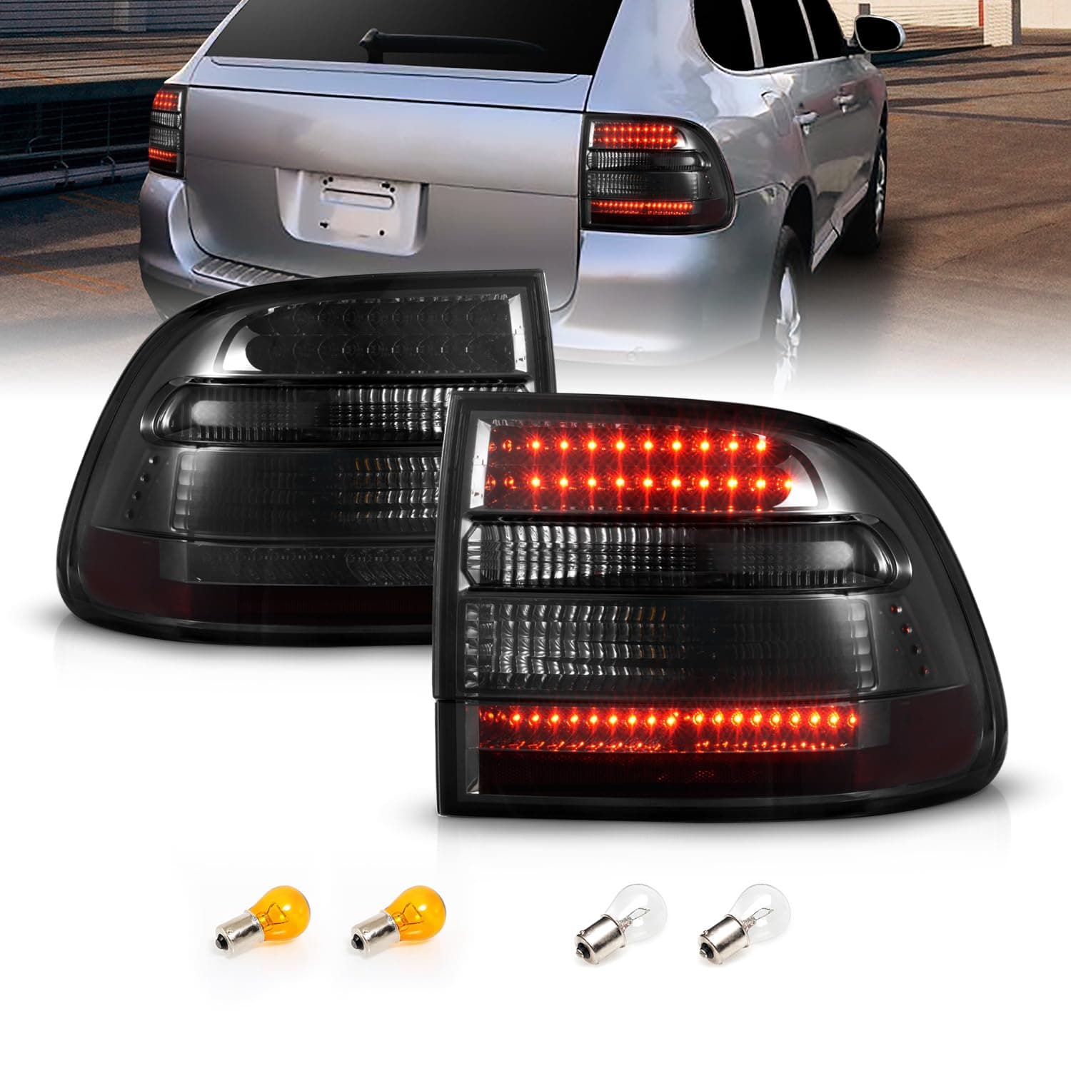 AmeriLite Smoke LED Tail Lights Pair For Porsche Cayenne SUV - Driver And Passenger Side