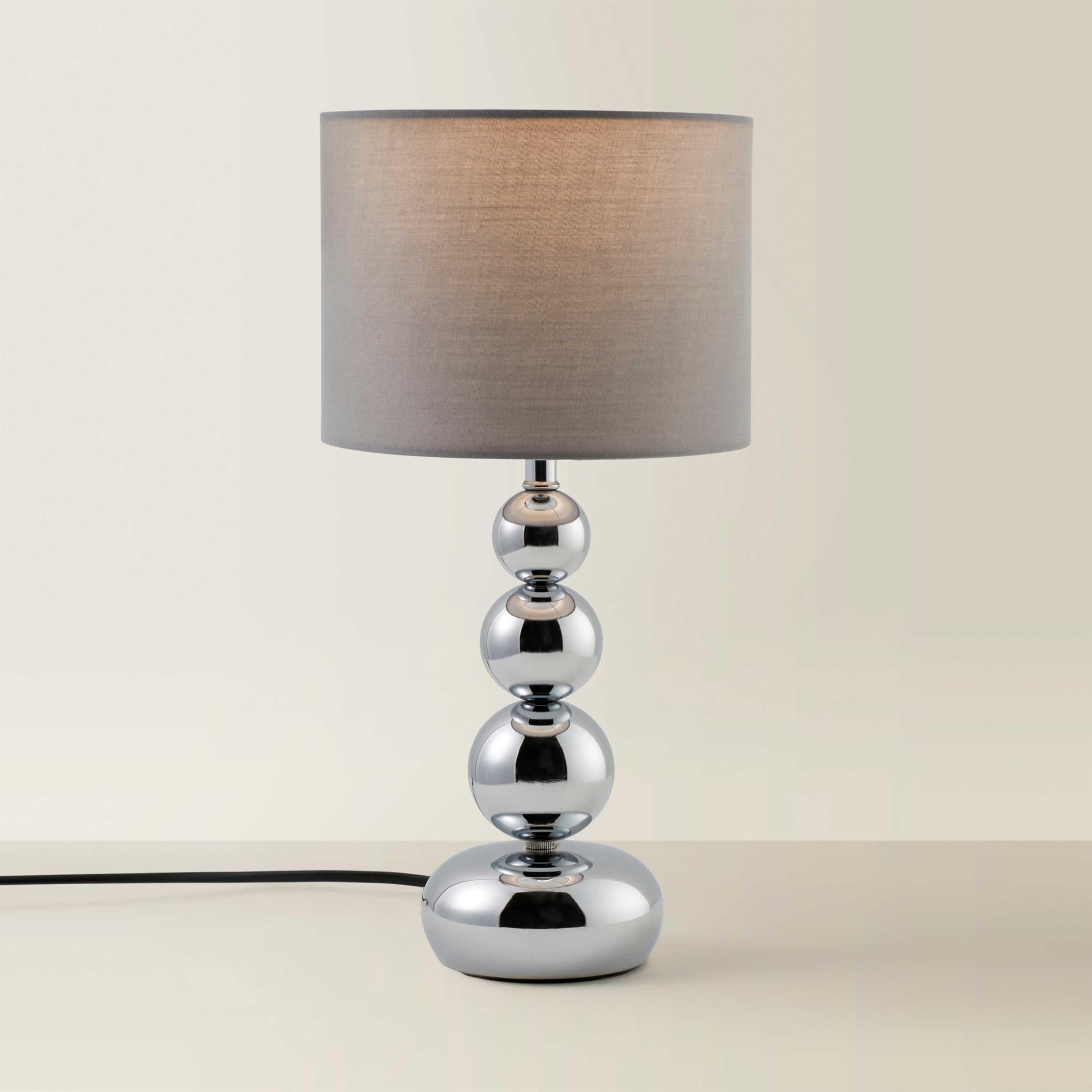 MiniSun | Modern Polished Chrome Stacked Ball Table Lamp with a Grey Faux Silk Shade | Table Lamps, Home Décor & Improvement Essential