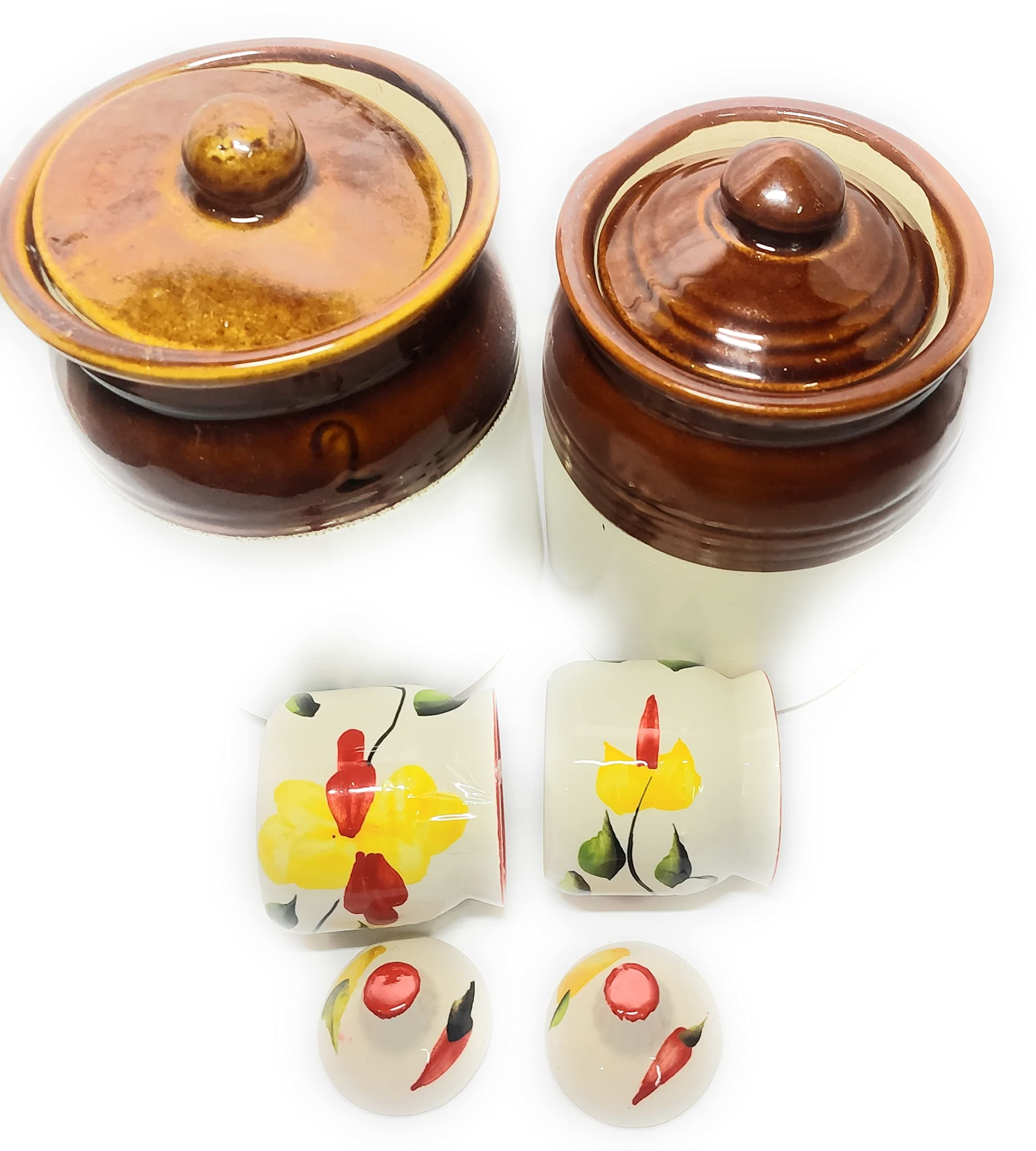 swadeshi enterprises Ceramic Jars 2000 ml,1000 ml ,2 x 100 ml jars Set of 4