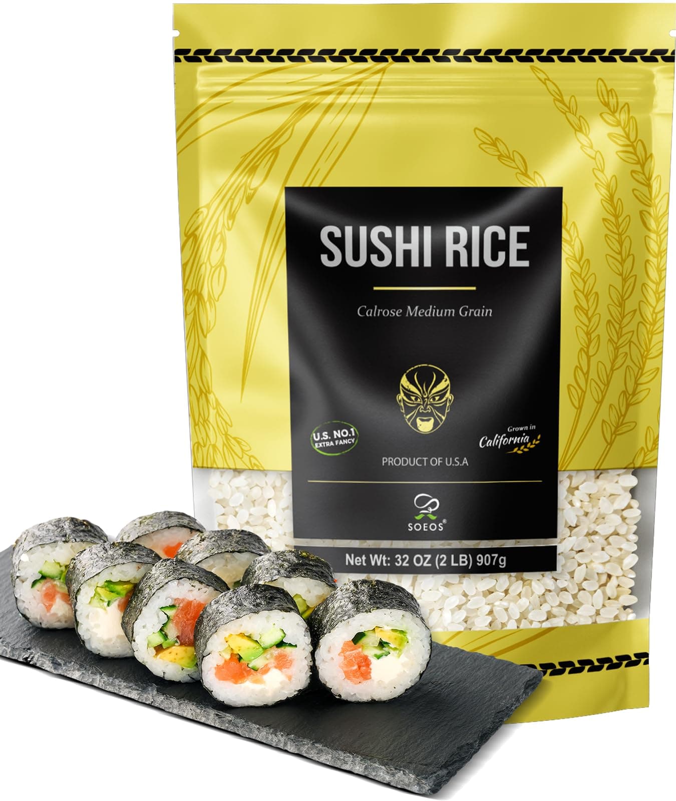 Sushi Rice, Medium Grain Rice, Sticky Rice for Sushi Rolls and Japanese Food, 2 Pound (32 Ounce)