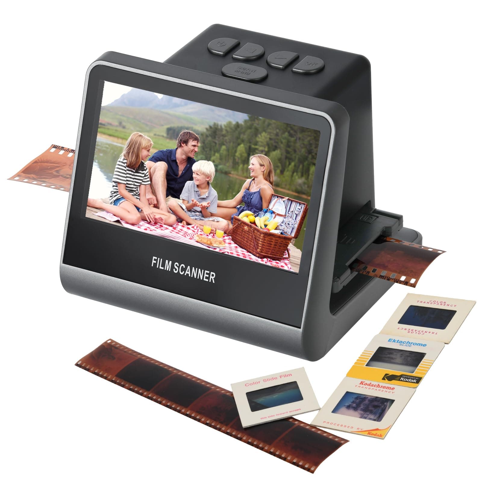22MP Film and Slide Scanner with 5” LCD Screen, Convert Color & B&W Negatives & Slides 35mm, 126, 110 Film to High Resolution JPEG Digital Photos