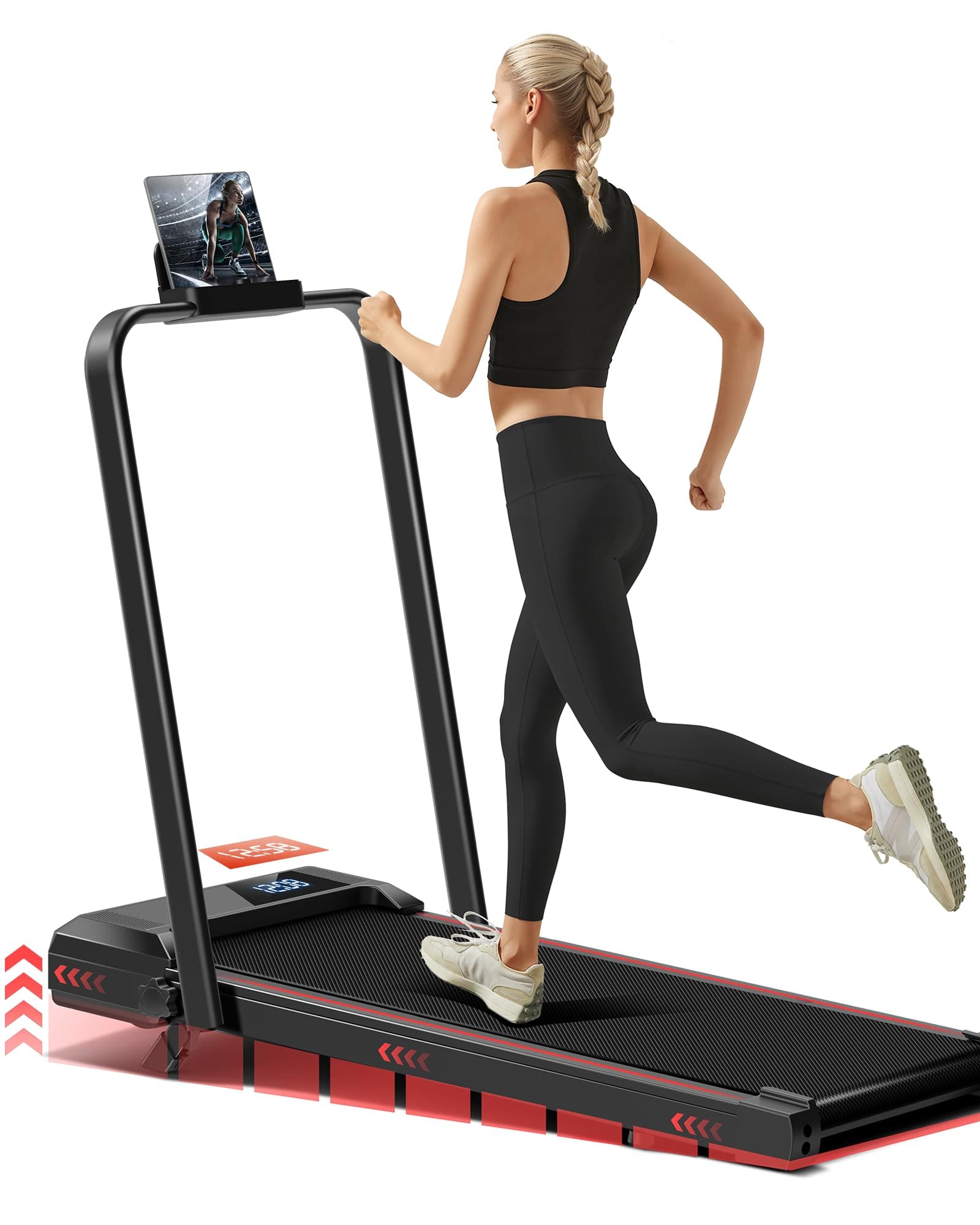 UMAY Walking Pad Treadmill with 9% Incline, Folding Treadmill with Diamond Pattern Running Belt, 12km/h Lightweight Running Machines for Home Office with LED Display, No Assembly