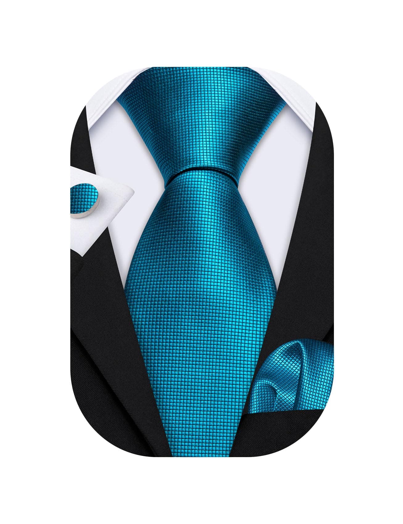 Barry.Wang Plain Men Silk Ties Extra Long Satin Necktie for Wedding Business Handkerchief Cufflinks Set Solid Colors