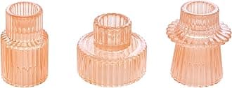 Vixdonos Taper Glass Candlestick Holders Tealight Candle Holders for Table Centerpieces, Wedding Decor and Dinner Party (3 Pcs, Orange Pink)