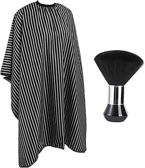 Professional Hair Cutting Cape with Neck Duster Brush, Large Size Salon Hairdresser Cape for Men, Women and Kids(Black With White Stripes)