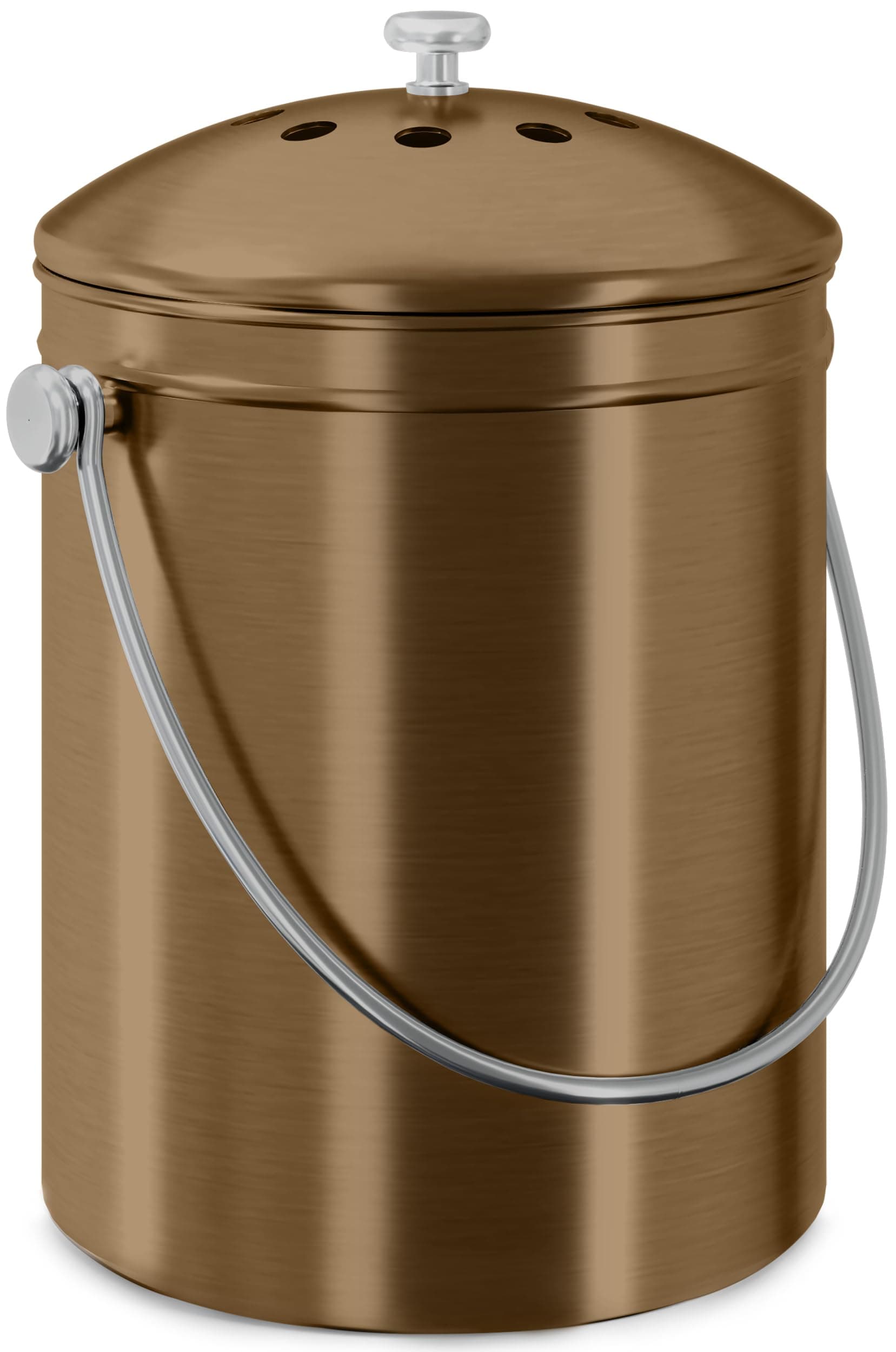 Compost Bin for Kitchen Countertop, 1.3 Gallon Compost Bucket for Kitchen with Lid, Includes 1 Spare Charcoal Filter (Bronze)