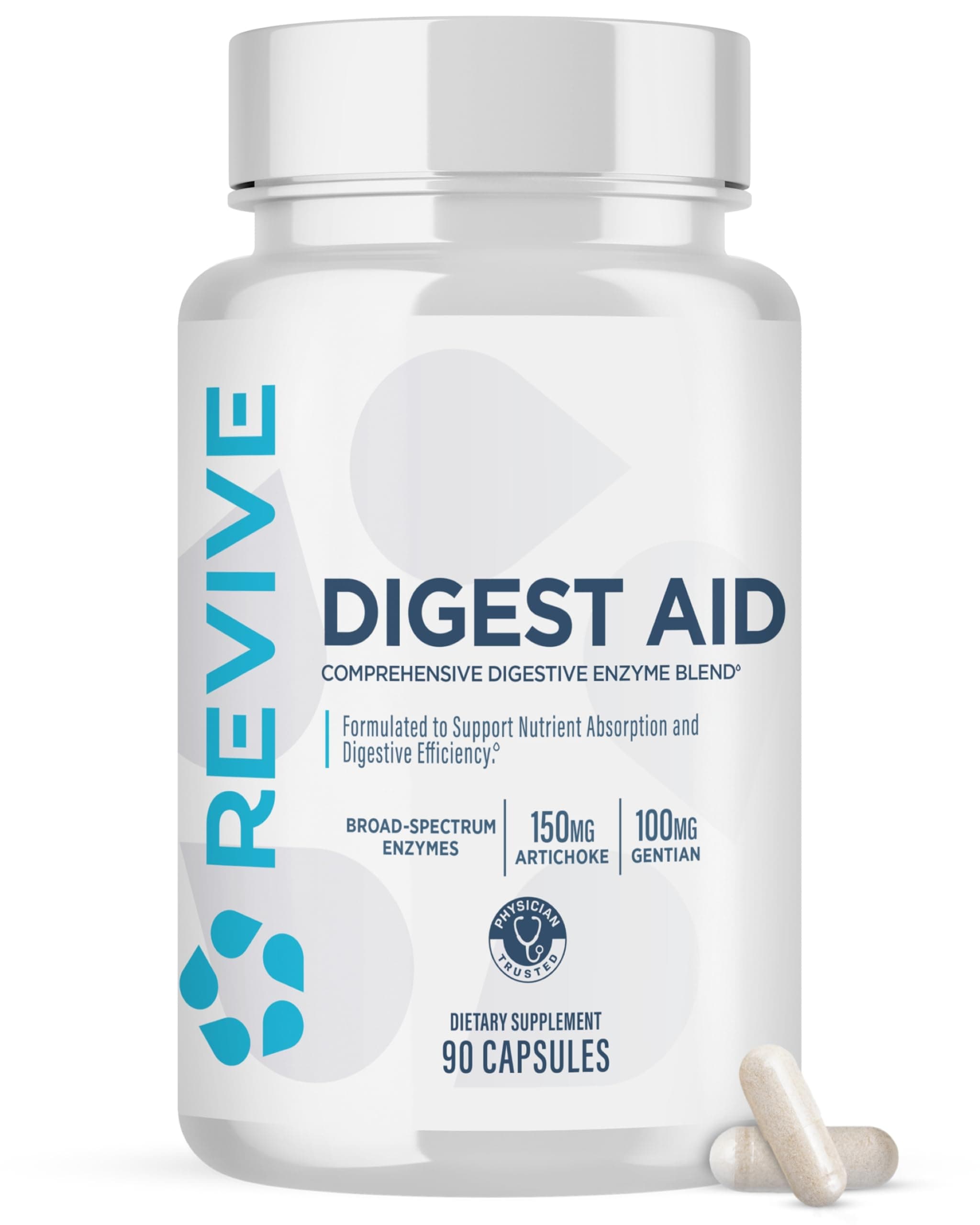- Revive MD Digest Aid, Digestive Support Supplement for Men & Women - Comprehensive Digestive Enzyme Blend with Probiotics & Prebiotics for Gut Health & Healthy Digestion (90 Capsules, 90 Servings)