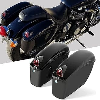 HECASA Universal Hard Saddle Bags Compatible with Yamaha Honda Cruiser Trunk Luggage with Lights Mount Bracket Motorcycle Black