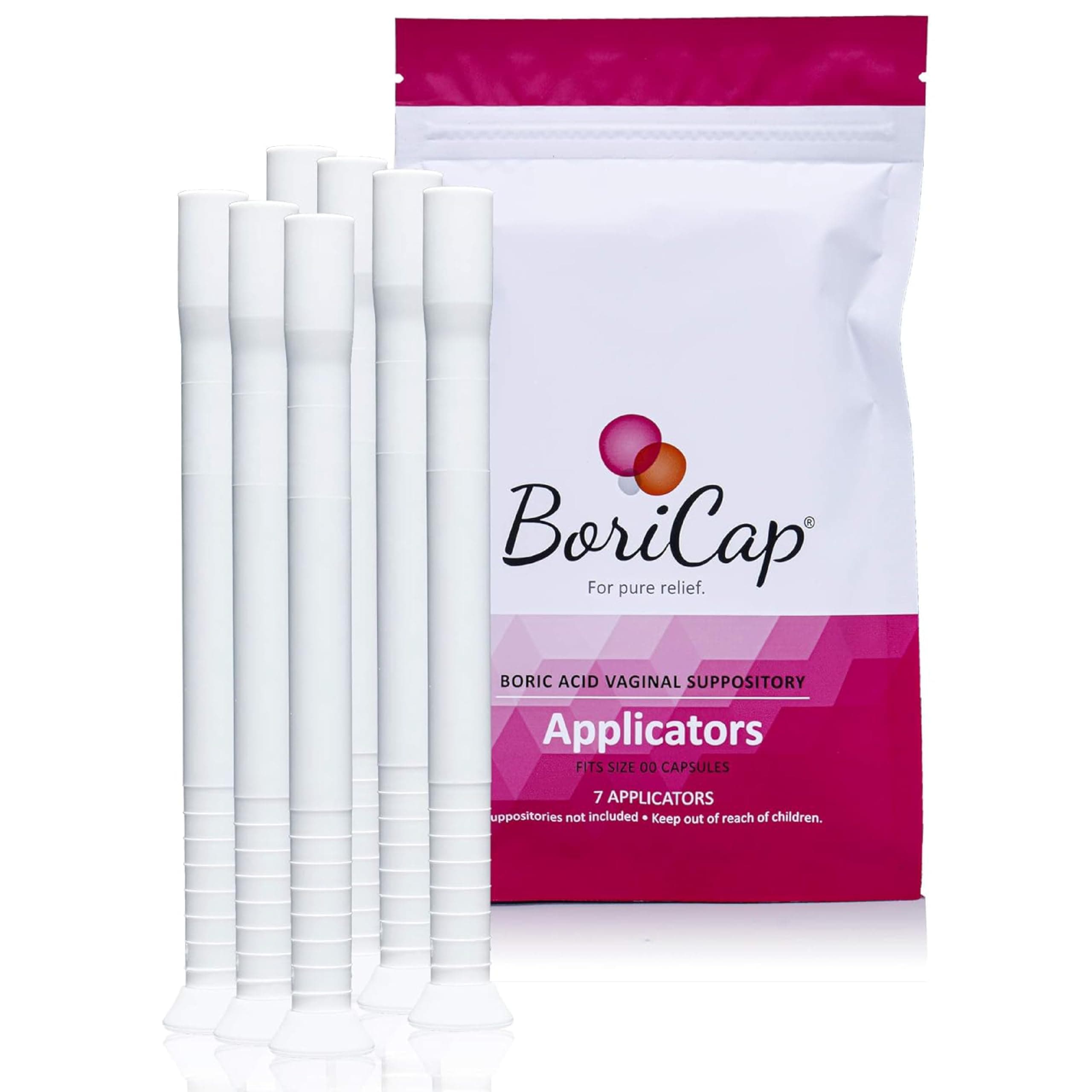 BoriCap Boric Acid Vaginal Suppository Applicators, 7 Applicators - Hygienic Solution for Easy Glide Applicator Insertion - Washable and Reusable