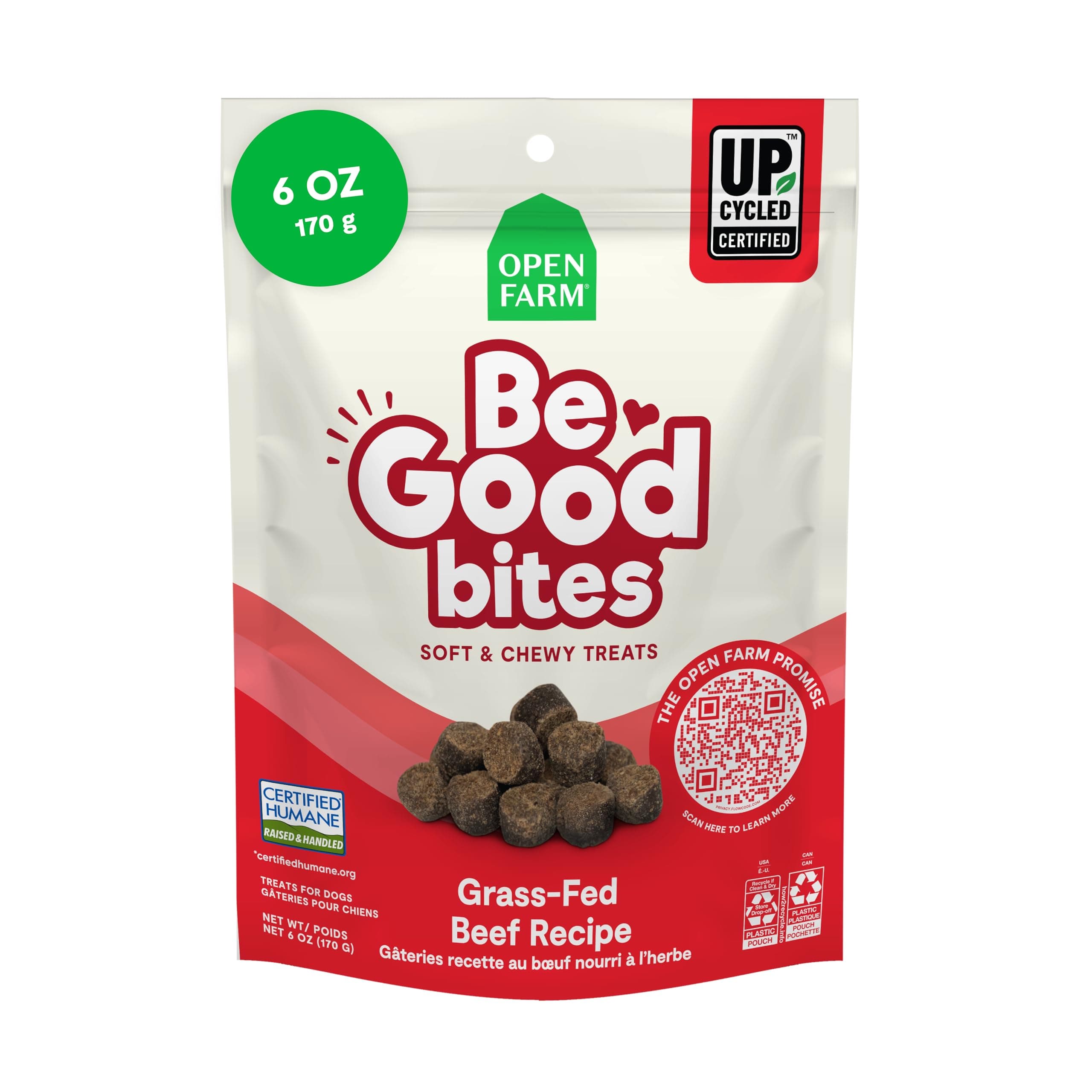 Be Good Bites, Soft Dog Training Treats, Small & Chewy, Made with Ethically & Sustainably Sourced Ingredients, Non-GMO Fruits & Grains, Grass-Fed Beef Recipe, 6oz Pouch