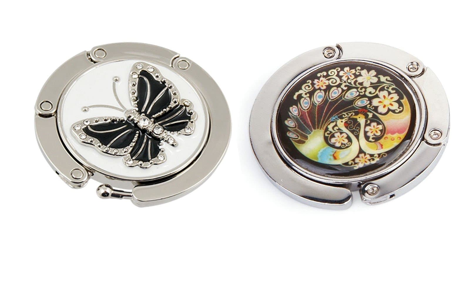 Portable Magnetic Purse Hook Table for Hanging Handbag Tote Peacock Butterfly Decor, 2 Pieces