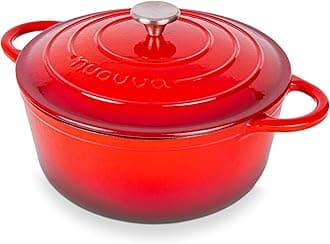 Nuovva Enamelled Cast Iron Dutch Oven Pot with Lid – 6.4 Quart Casserole Dish – Ceramic Dutch Oven for Bread Baking, Roasting, Braising & Stews – Oven Safe up to 500°F – 28cm Red