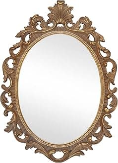 SIMON'S SHOP Oval Mirror Baroque Style Decorative Mirrors for Wall, 18.3 x 13 inches, Gold, Vintage Decor