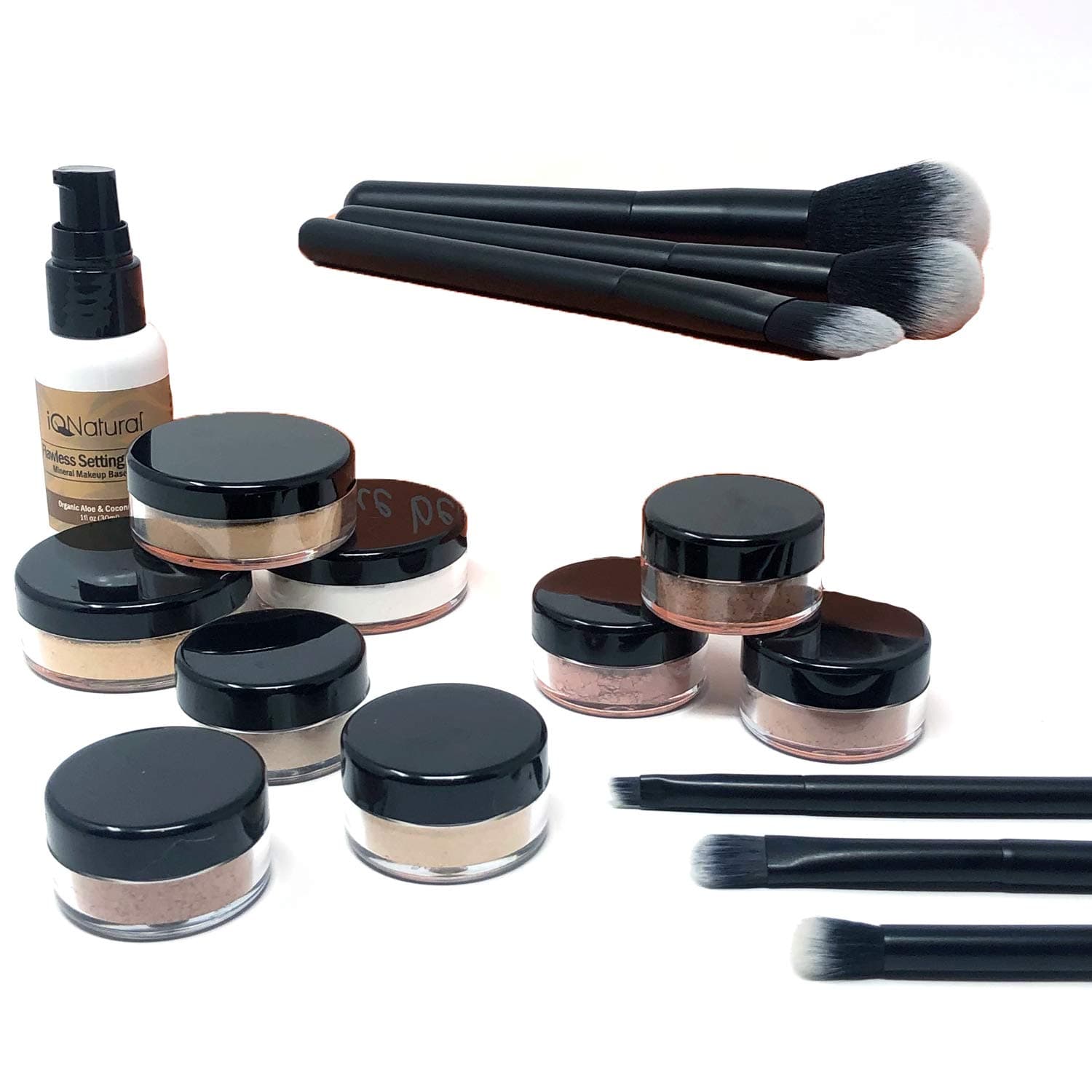 Premium 16 piece Large Mineral Makeup Kit (Select shade) - Concealer, Bronzer, Eye Shadow, Setting Powder, 2 Full Size Mineral Foundation, Primer - Create A Natural Flawless Look