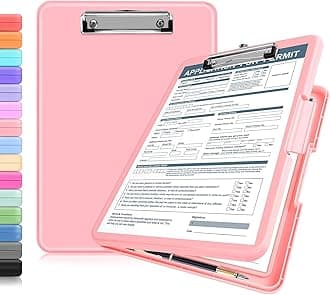 Clipboard with Storage, 13x9.6 Clipboard Foldable Nursing School Essentials, Clip Board Folder for Teacher Nurse Work Office Women, Storage Clipboards with Pen Holder, Document Organizer(Pink)