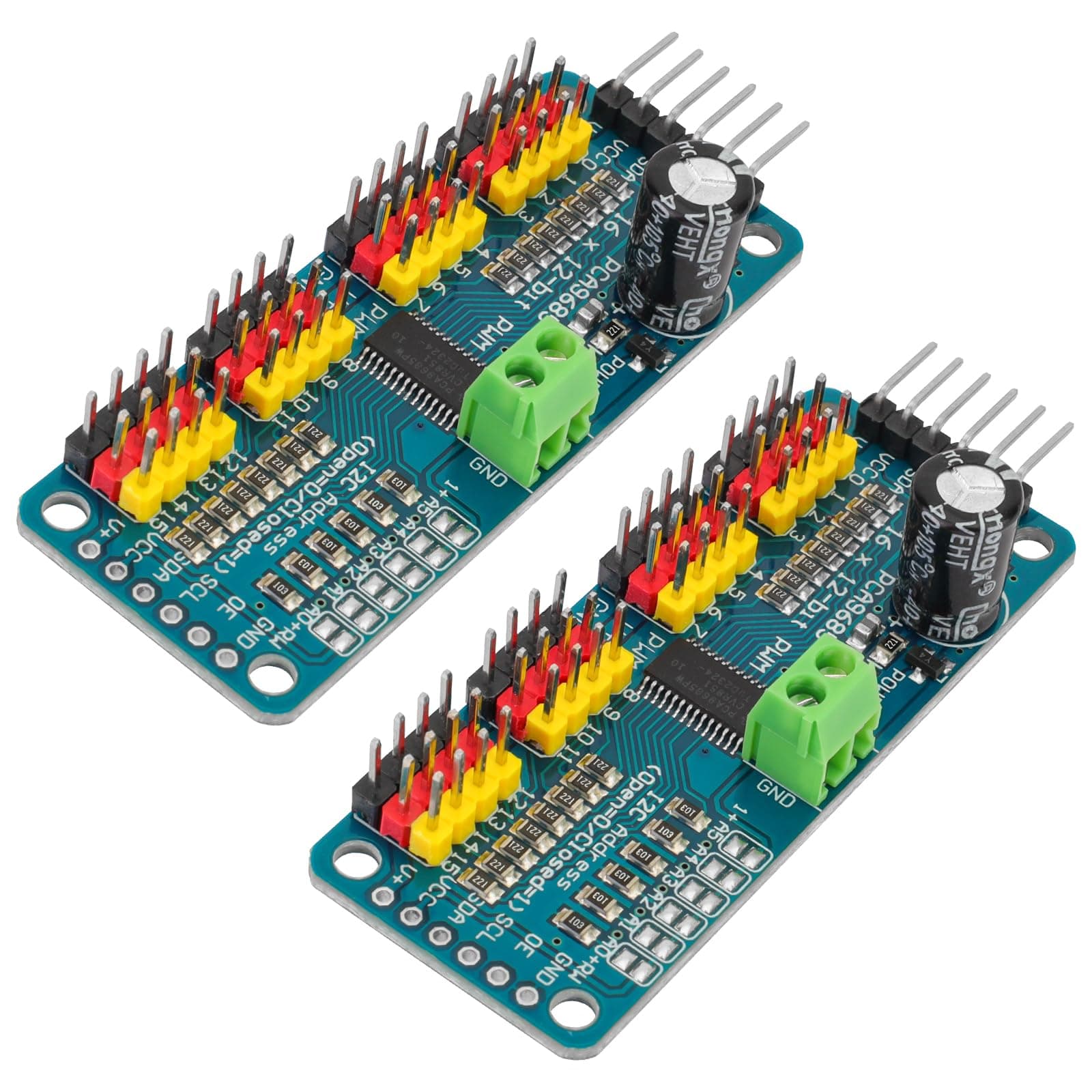 2pcs PCA9685 16 Channel PWM Servo Motor Driver Board I2C IIC Interface 12 Bit Resolution for MG90S MG995 SG90 Compatible with Arduino Raspberry Pi Robot