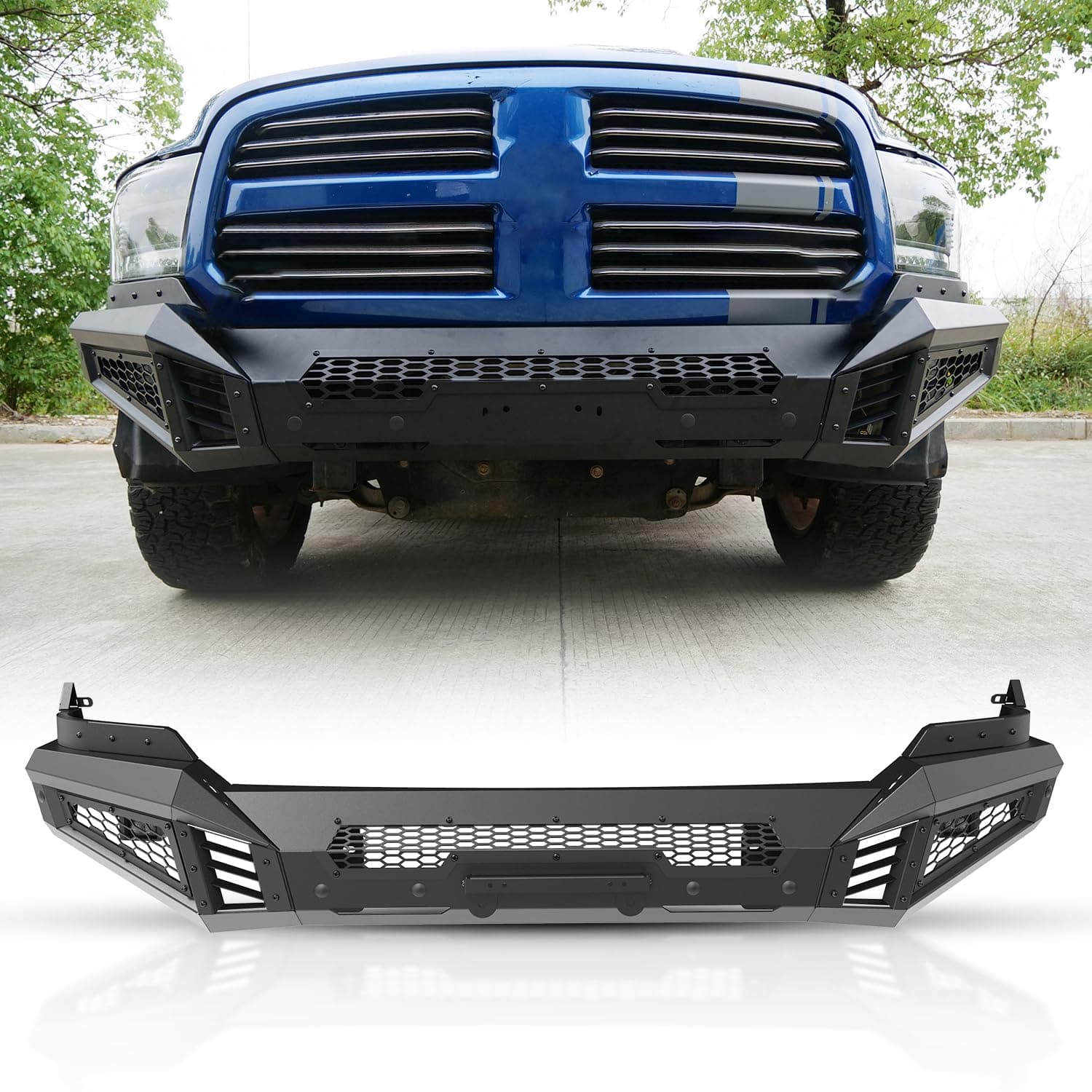 Nixon Offroad Front Bumper for 2013-2018 Dodge RAM 1500 Pickup Truck(Excluding Rebel) / 2019-2024 RAM 1500 Classic(Excluding Warlock) Heavy Duty Steel Bumper with Light Bracket & Licence Plate Bracket