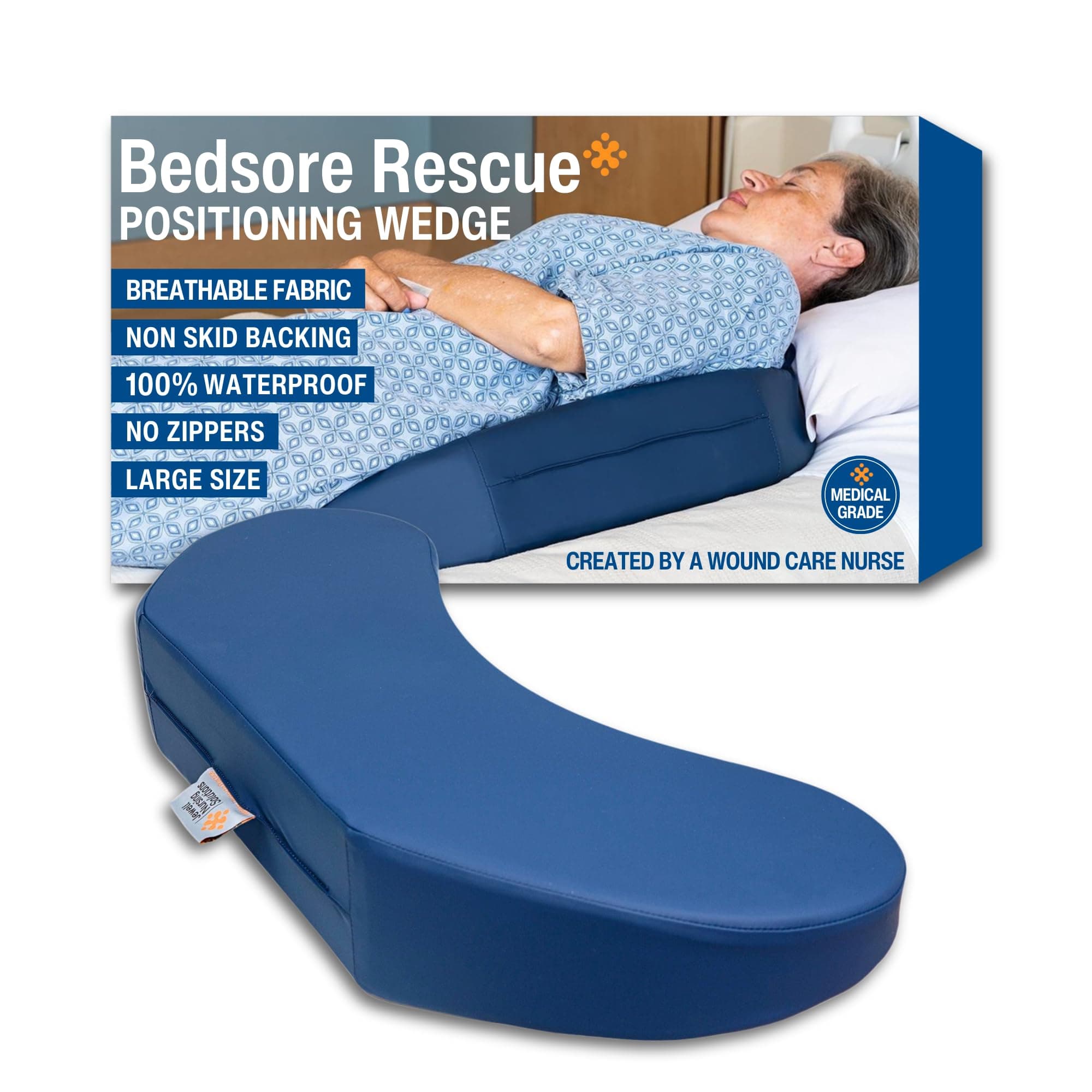 Positioning Pillow Wedge - Tailbone, Sacrum, Buttocks - Large Size 250-400lbs - Hypoallergenic + Moisture Proof - Non-Slip Turning Wedge - Medical Grade Hospital to Home - Made in USA