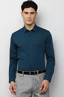 Peter England Men's Everday Regular Fit Solid Shirt | Cotton Rich | 5-Pin Pocketing