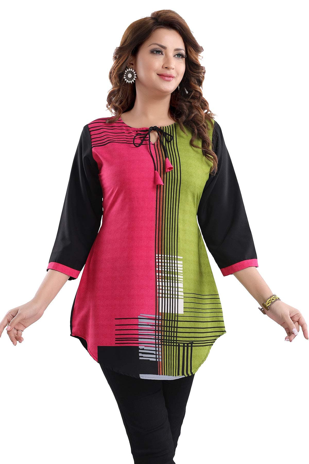 Women's Polyester Crepe Short Tunic Top Kurta Round Neck SC-RoundNck-P