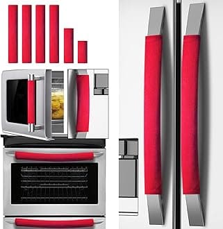 Volecy Set of 6 Refrigerator Door Handle Covers, Washable Velvet Fabric Appliance Handle for Fridge Microwave Stove Dishwasher Catch Stains Dust Fingerprint Prevent Ice hot Hand (Big Red)