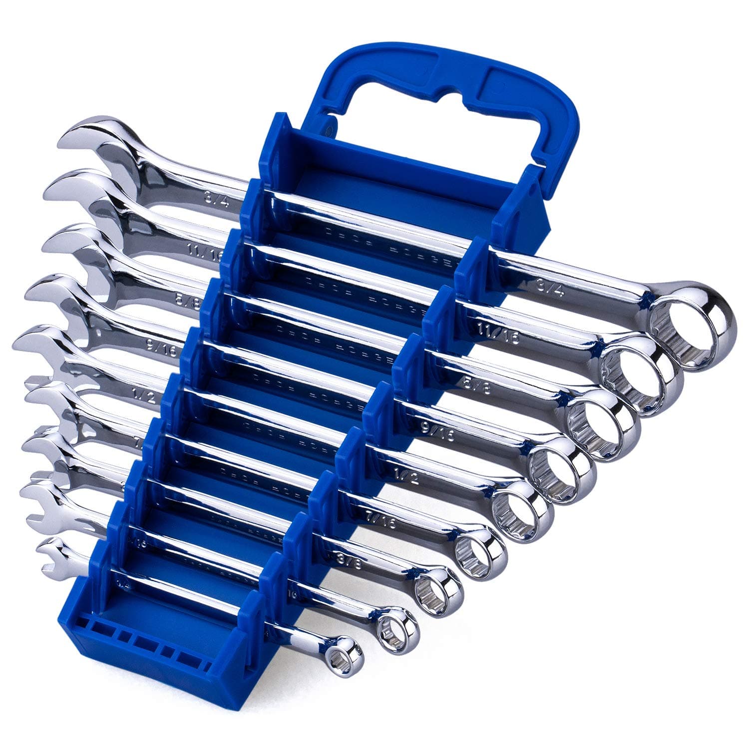 Max Torque 9-Piece Premium Combination Wrench Set, Standard Inch Sizes from 1/4" to 3/4" with Storage Rack Organizer | Chrome Vanadium Steel, Long Pattern, Mirror Chrome Finish