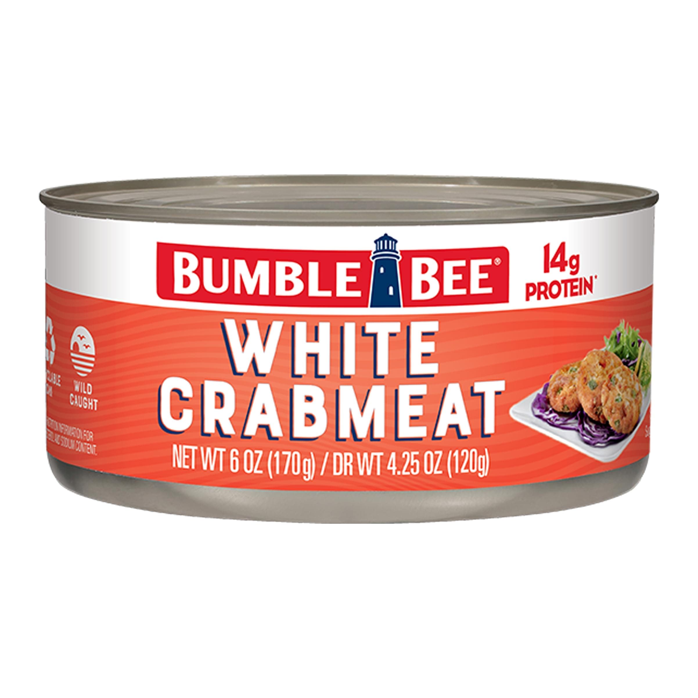 Bumble Bee White Flake Crab Meat in Water, 6 oz Can - 16g Protein & 1g Carb Per Serving - Wild Caught, Flaky, Drain Before Use, 6 Ounce (Pack of 1)