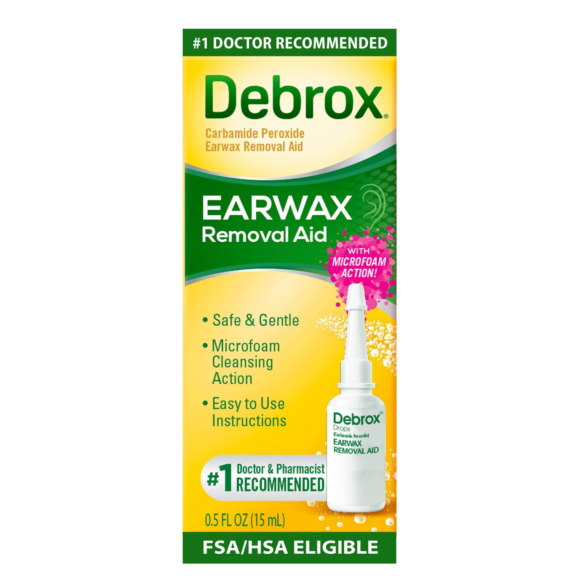 Ear Wax Removal Drops, Gentle Microfoam Ear Wax Remover with Carbamide Peroxide, 0.5 Fl Oz