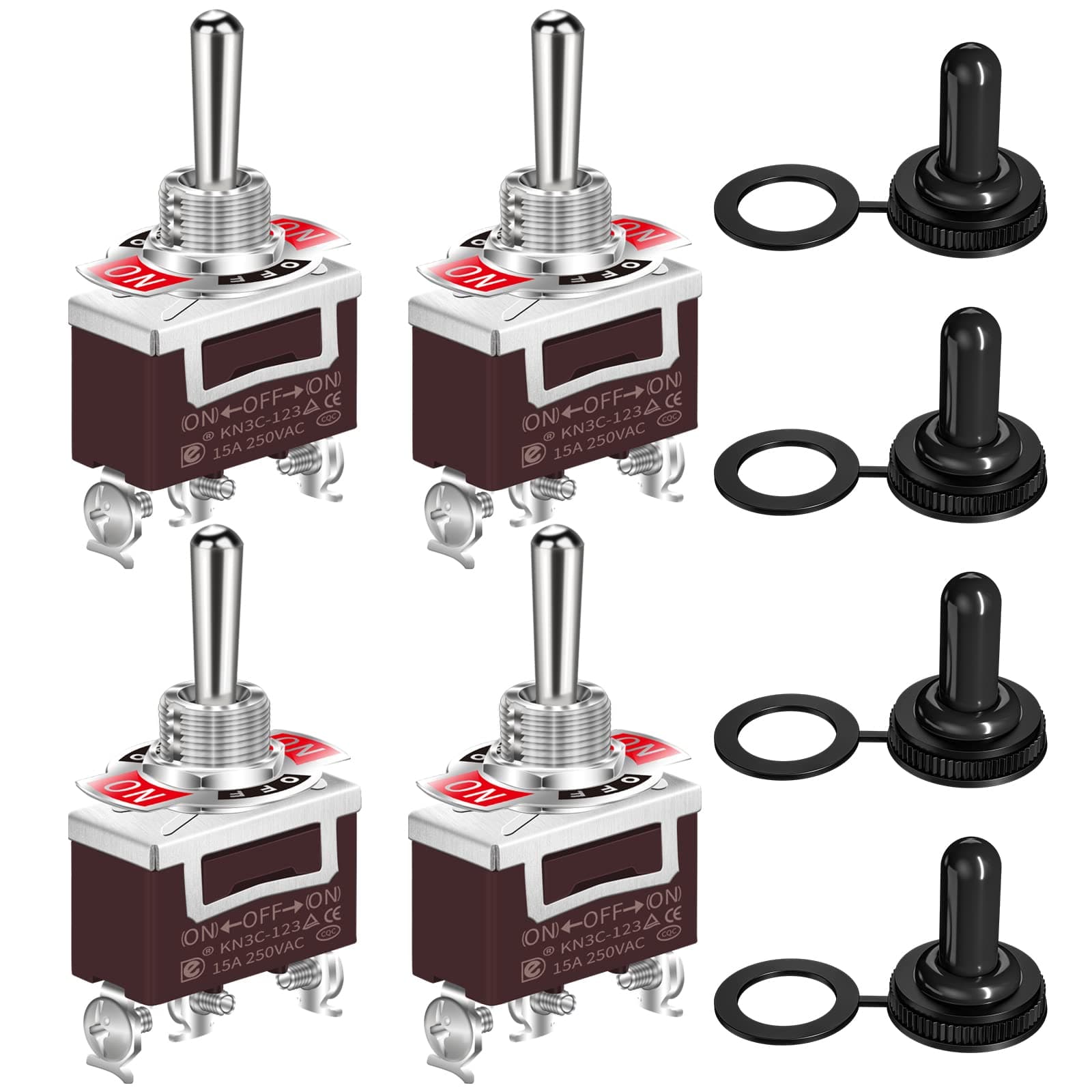 Waterproof Momentary Toggle Switch 12V DC 20A Heavy Duty Marine SPDT Switch Rocker 3 Way (ON)-Off-(ON) 250V AC 15A with Weatherproof Boot Cap Cover for Auto Car Boat -4pcs