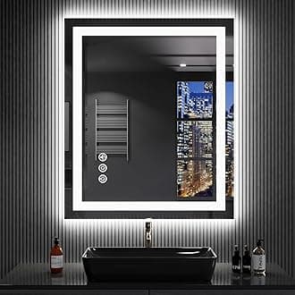 LOAAO 30"X36" LED Bathroom Mirror with Lights, Anti-Fog, Dimmable, RGB Backlit + Front Lighted, Bathroom Vanity Mirror for Wall, Memory Function, Waterproof, Tempered Glass