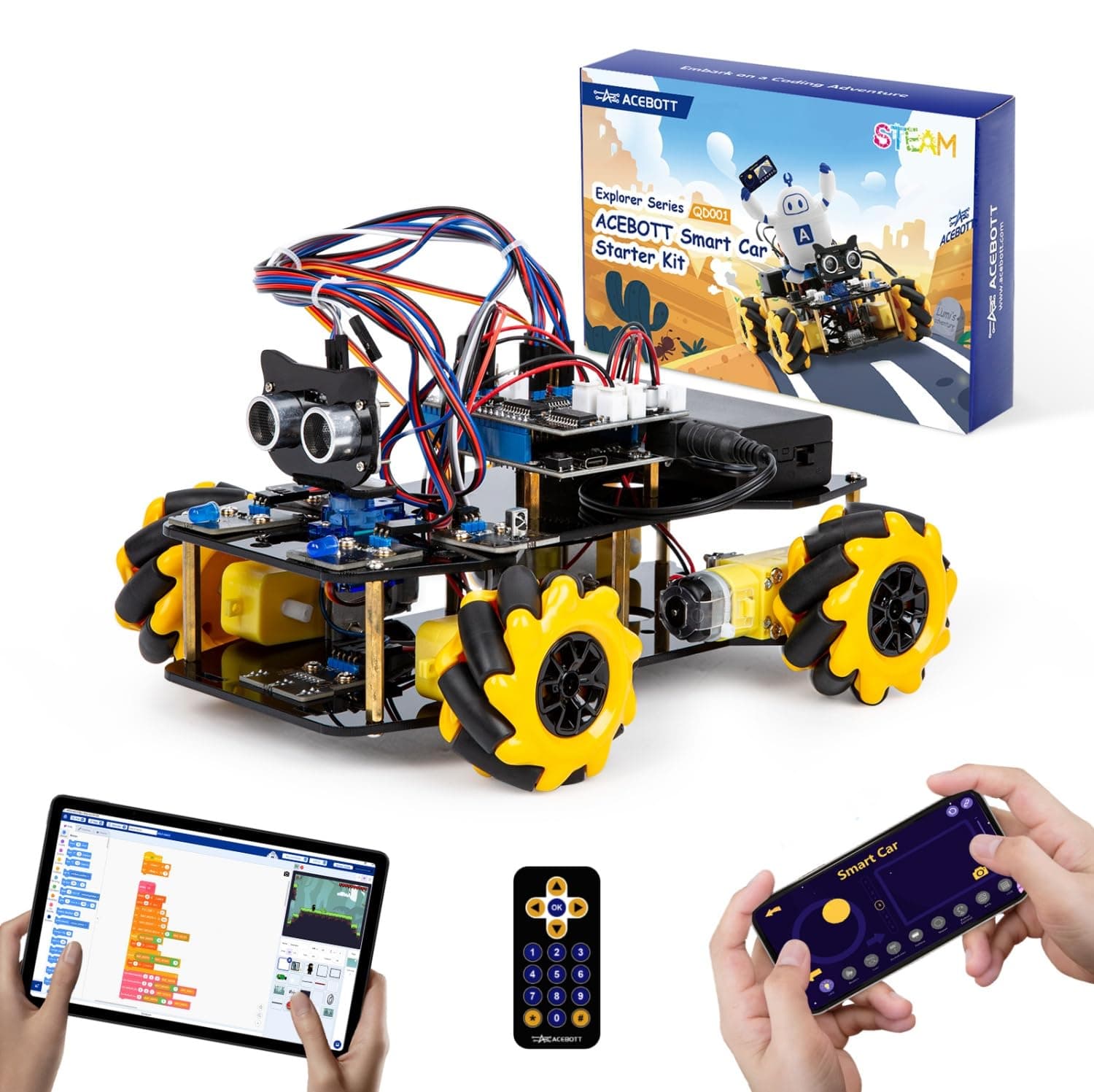 ACEBOTT Robot Kit, Robotics for Kids Ages 8-12 12-16, STEM Toys for Boys with Remote & App Control, Arduino & Scratch Compatible, Science Kits for Kids Age 8-12 12-16, for Boys & Girls(Yellow)