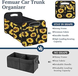 Femuar Car Trunk Organizer, Car Storage Organizer with Large Capacity Waterproof Collapsible Trunk Organizer for Car Suv/Jeep/Sedan (Sunflower, Standard)