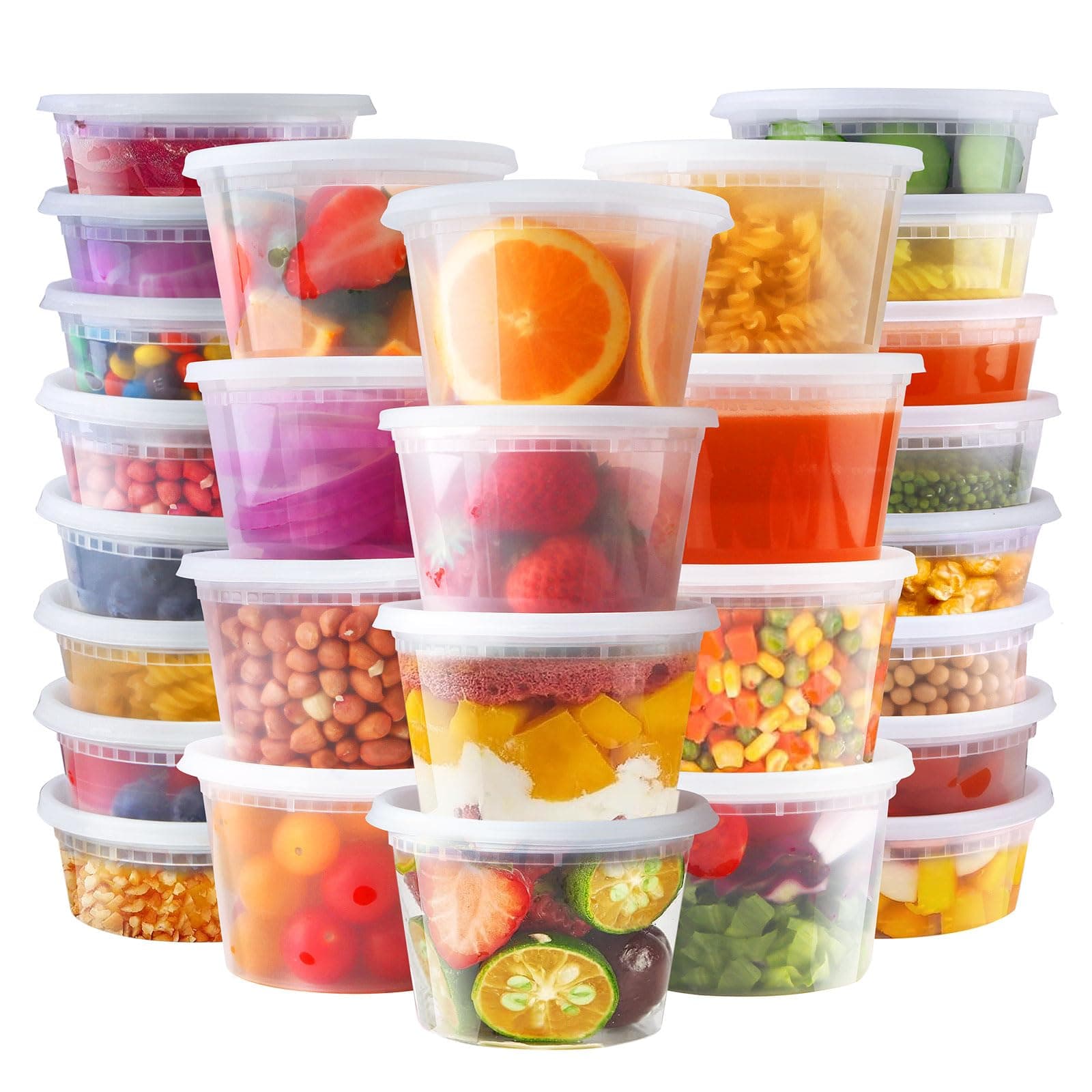 Deli Containers with Lids 50 Sets - Pint Plastic Soup Containers 16oz 8oz Clear Food Storage Containers with Lids Leakproof, Reusable Take Out for Restaurant, Microwave/Freezer/Dishwasher Safe