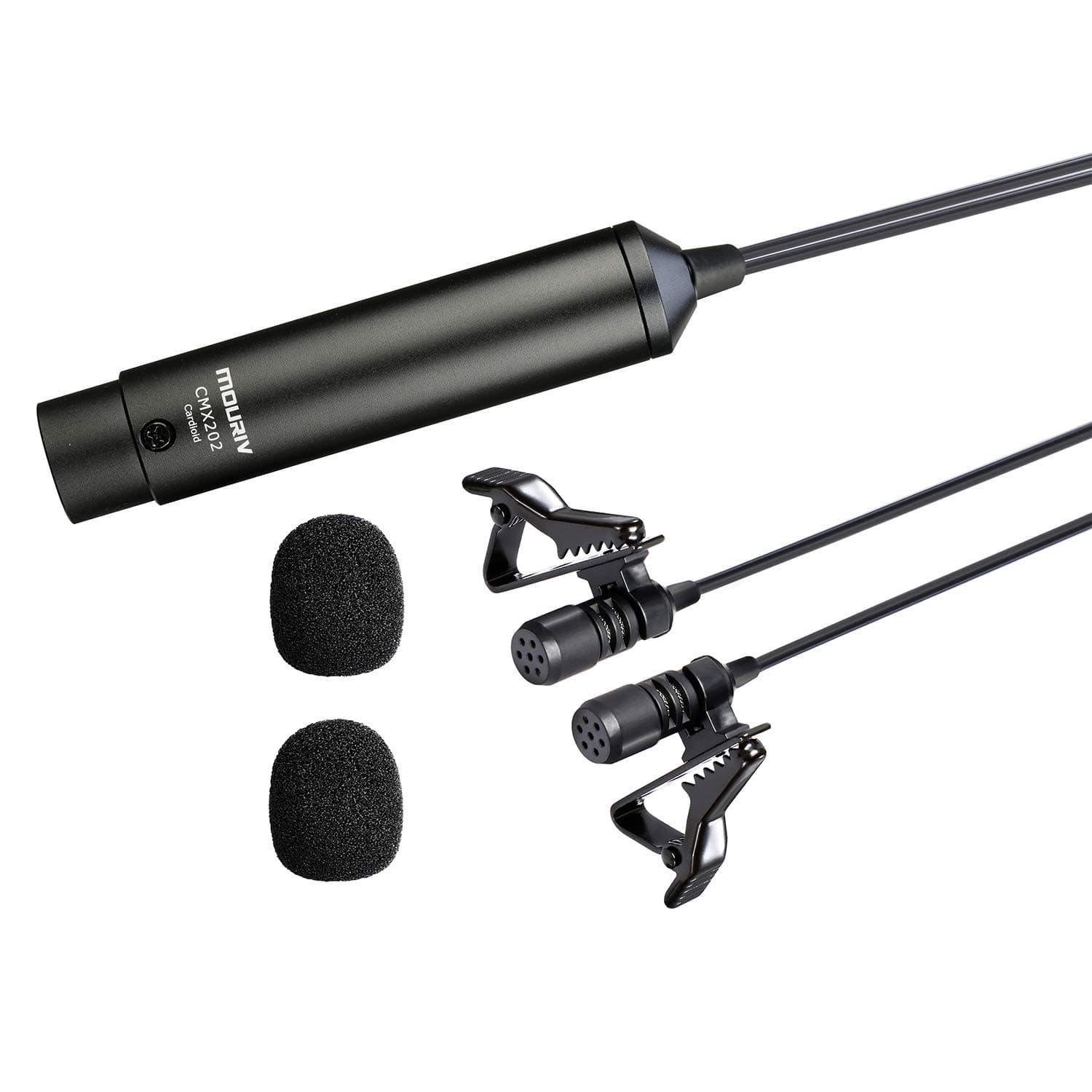 20ft Dual Head XLR Lavalier Microphone, MOURIV Cardioid Phantom Power Lapel Clip on Mic Interview Kit Compatible with Canon Sony Panasonic Camcorder ZOOM H4n H5 H6 Tascam DR-60D DR-70D DR-100 Recorder