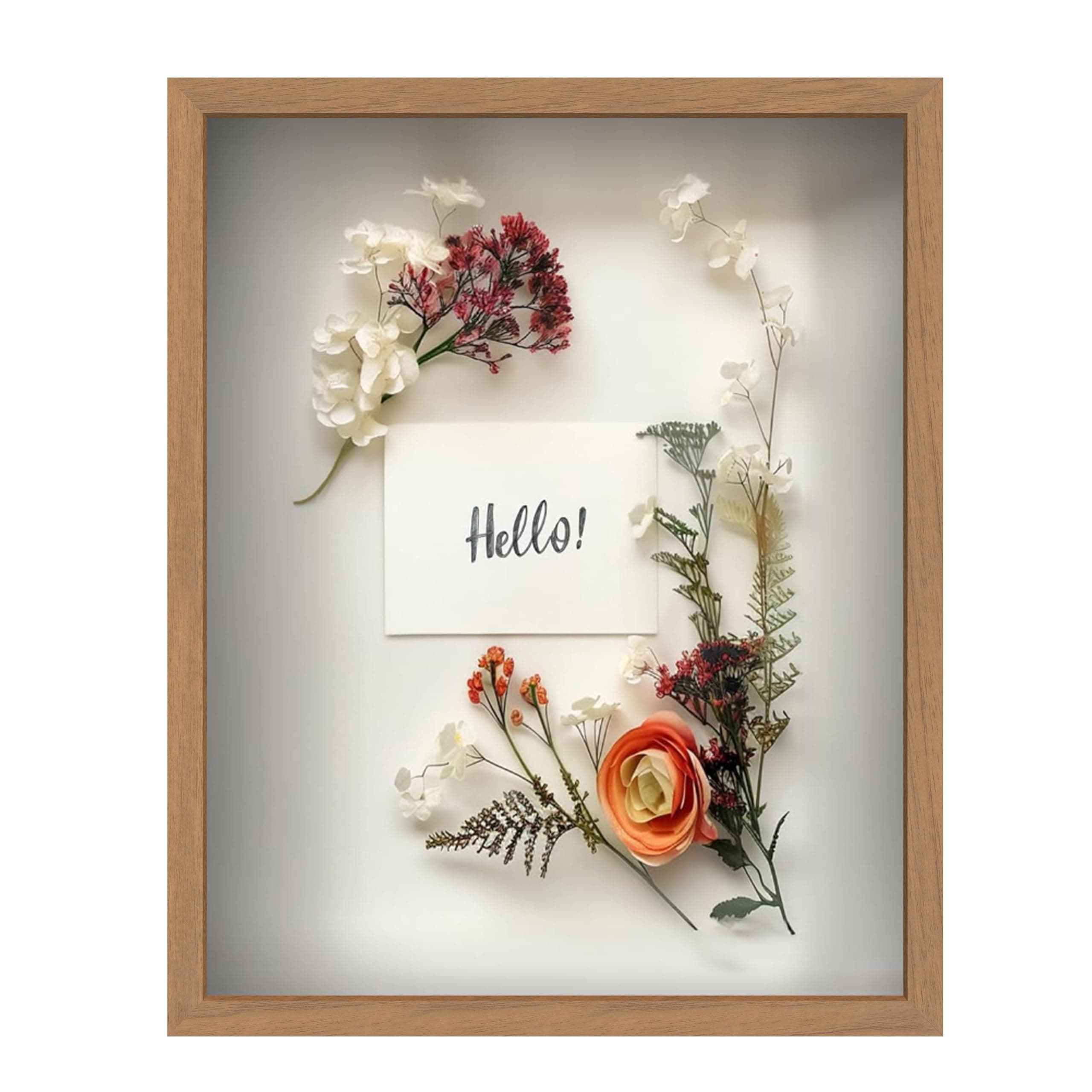 FrameWorks 16" x 20" Original Golden Oak Wood Shadow Box Frame - Soft Felt Backing, Tempered Glass and Includes Elegant White Ball Push Pins