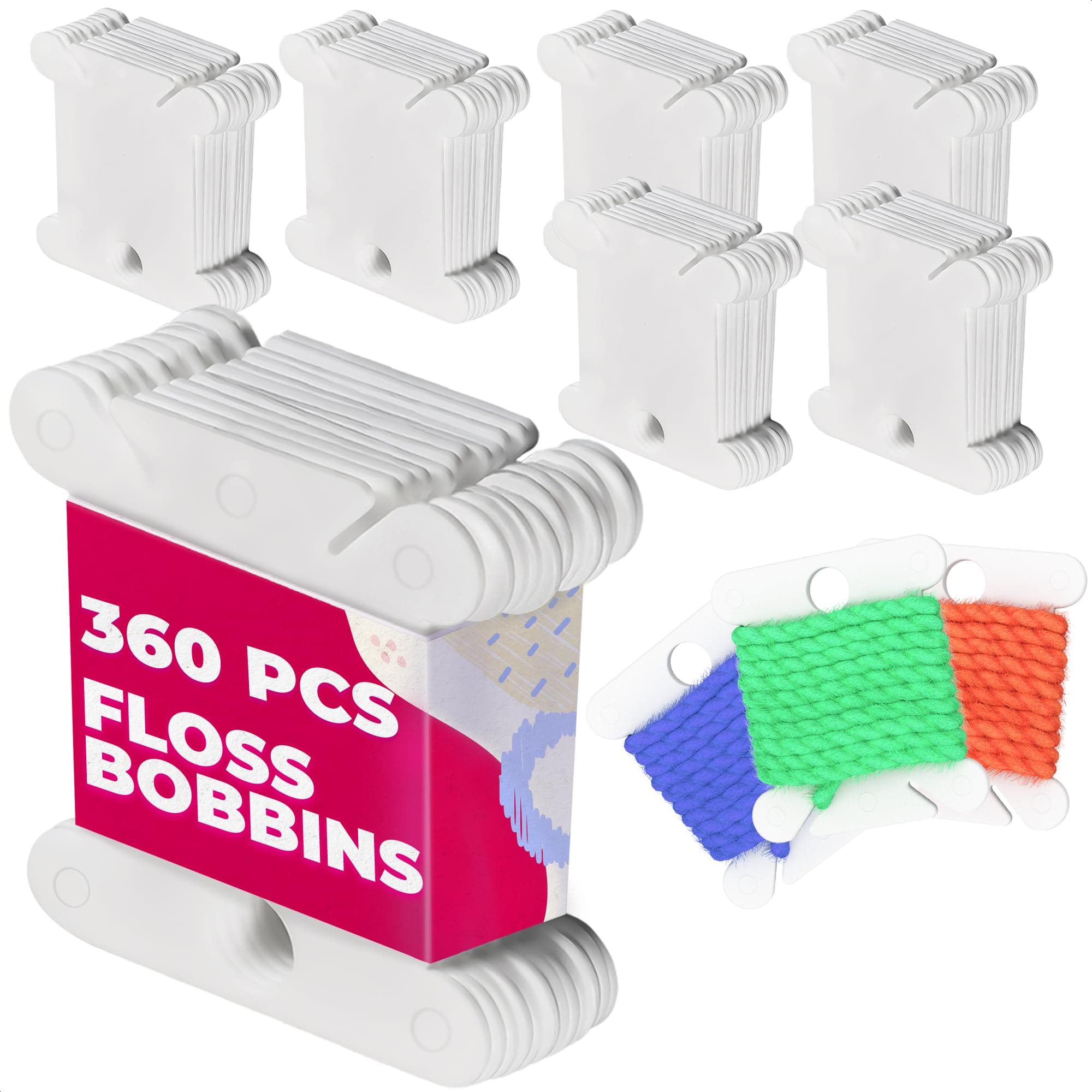 360 Pcs Embroidery Floss Bobbins - Lightweight, Durable Plastic Embroidery Floss Organizer with Hanging Holes, Thread Slits - Optimal Size, Reusable Design for Neat and Easy Storage and Organization