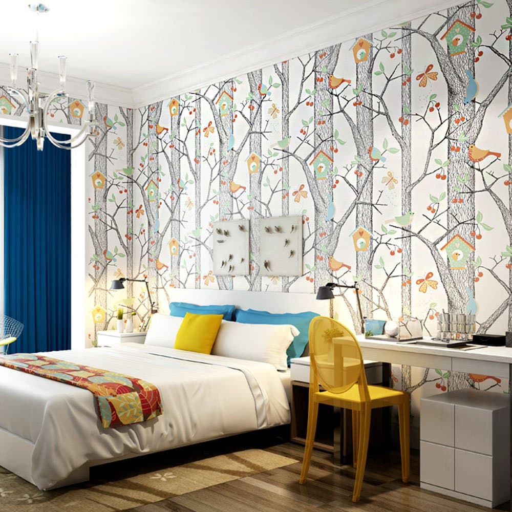 KeTian Modern Minimalist Non-Woven Tree Patterns Style Living Room Home Decoration Orange Flower Wallpaper Roll 0.53m (1.73' W) x 10m(32.8'L)=5.3m2 (57 sq.ft)