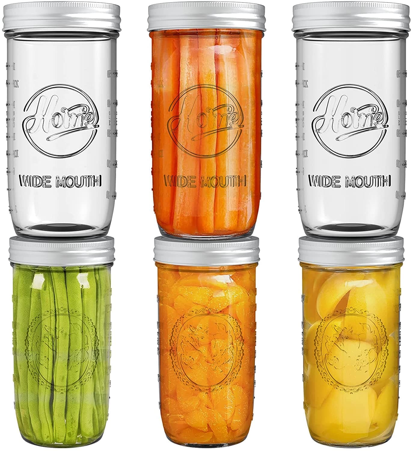 Tebery 6 Pack 24oz Wide Mouth Mason Jars, 720ml Canning Glass Jars with Airtight lids and Bands For Canning, Fermenting, Pickling, Freezing