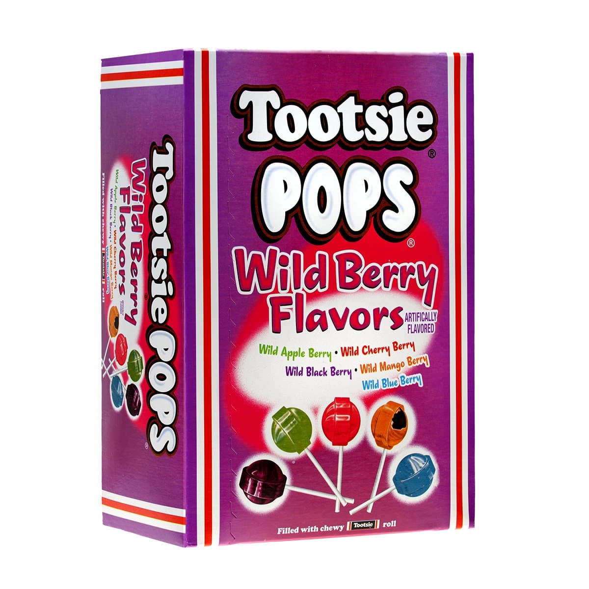 Tootsie Pops Assorted with Chocolatey Center, 3.75 Pound, 100 Count Giveaway Box, Peanut Free, Gluten Free Wild Berry Flavors, 60 Ounce
