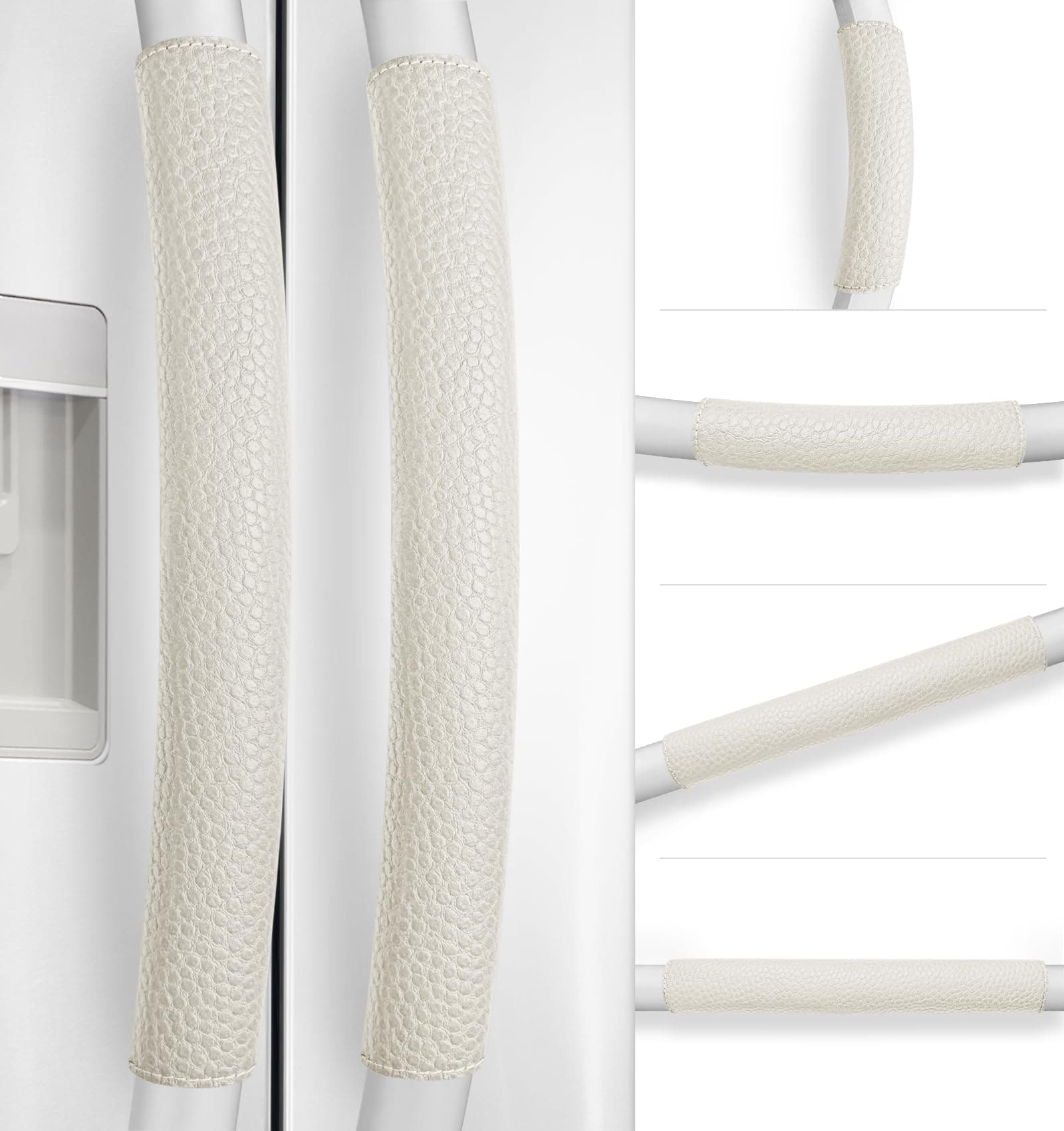 Refrigerator Door Handle Covers, Set of 6, Adjustable Appliance Handle Covers, Keep Your Kitchen Clean, Microwave Oven Stove Dishwasher Handle Protector, Non Slip Fridge Handle Cover (Ivory)