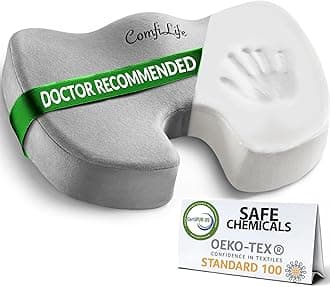 Coccyx Orthopedic Memory Foam Office Chair and Car Seat Cushion for Back Pain and Sciatica Relief (Gray) by ComfiLife