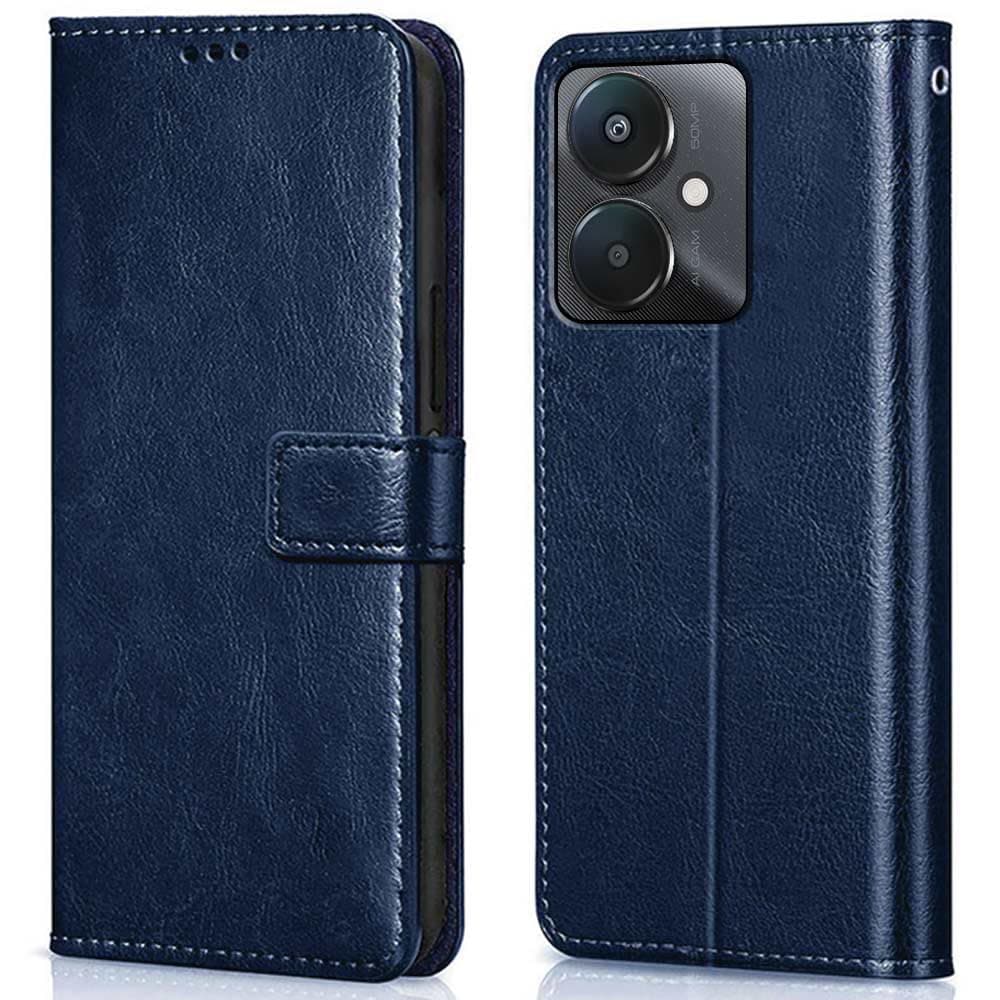 WOW IMAGINE Shock Proof Flip Cover Back Case Cover for Xiaomi Mi Redmi 13C 5G | Redmi 13C 4G | Poco M6 5G | Poco C65 (Flexible | Leather Finish | Card Pockets Wallet & Stand | Blue)