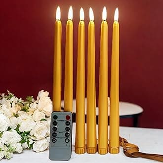Gold Flameless Taper Candles with Remote, Flickering LED Candlesticks Battery Operated Home Candle Decor Set of 6