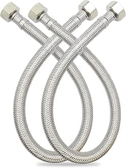 GLOBOMOTIVE 304 Grade Braided Stainless Steel Connection Pipe Hose Pipe for Wash Basin, Kitchen Sink, Geyser - 36 Inch (2 Pieces Set, Pack of 1 Pair)
