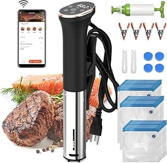 Karinear Sous Vide Machine WIFI, Sous Vide Cooker 1100W Cooking Machine With Extractor Pump, Ziplock Bag, Clip ，with LED Stainless Steel Precision Cooker Immersion Circulator